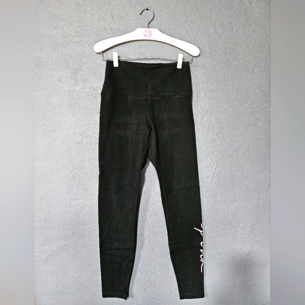 Victoria's Secret PINK Black w/ Pink Writing Leggings.